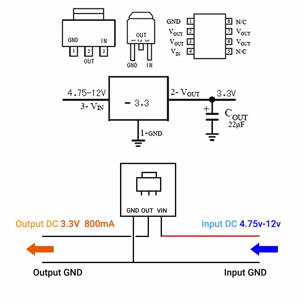 10 sztuk 5 V do 3,3 V Step-Down Buck moduł zasilacza DC 4,75 V-12 V do 3,3 V regulator napięcia 800 mA LDO Buck zestaw lutowniczy do Arduino