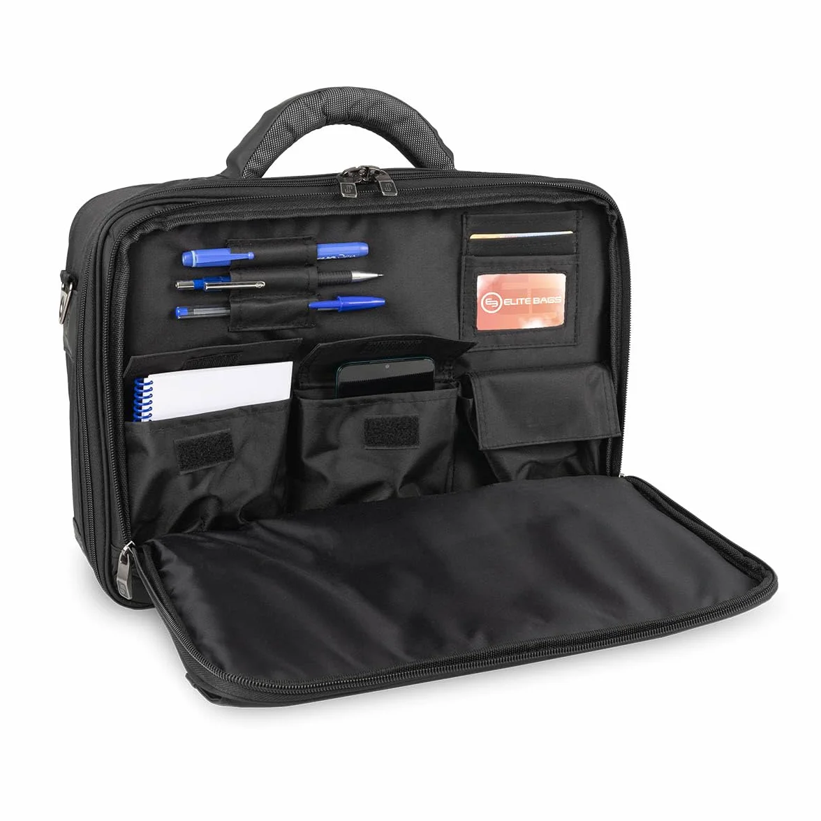 ELITE BAGS EB Doktor's torba lekarska szaro-czarna | idealna na wizyty w domu | przemyślane wyposażenie | kieszenie modułowe | pasek do noszenia na ramię | chowany system noszenia plecaka, czarny i