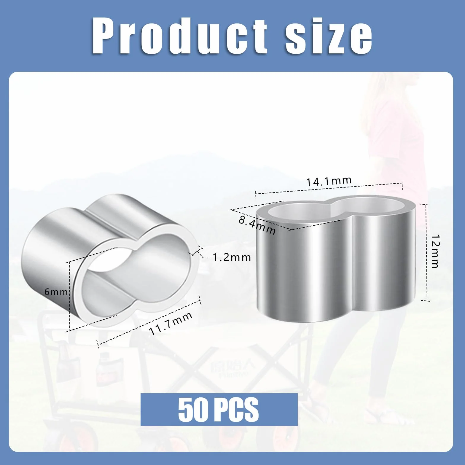 Kotkiddy® 50 sztuk zacisków dociskowych, 6 mm, podwójne tuleje zaciskowe z aluminium, 6 mm, aluminiowa złączka zaciskowa do liny gumowej
