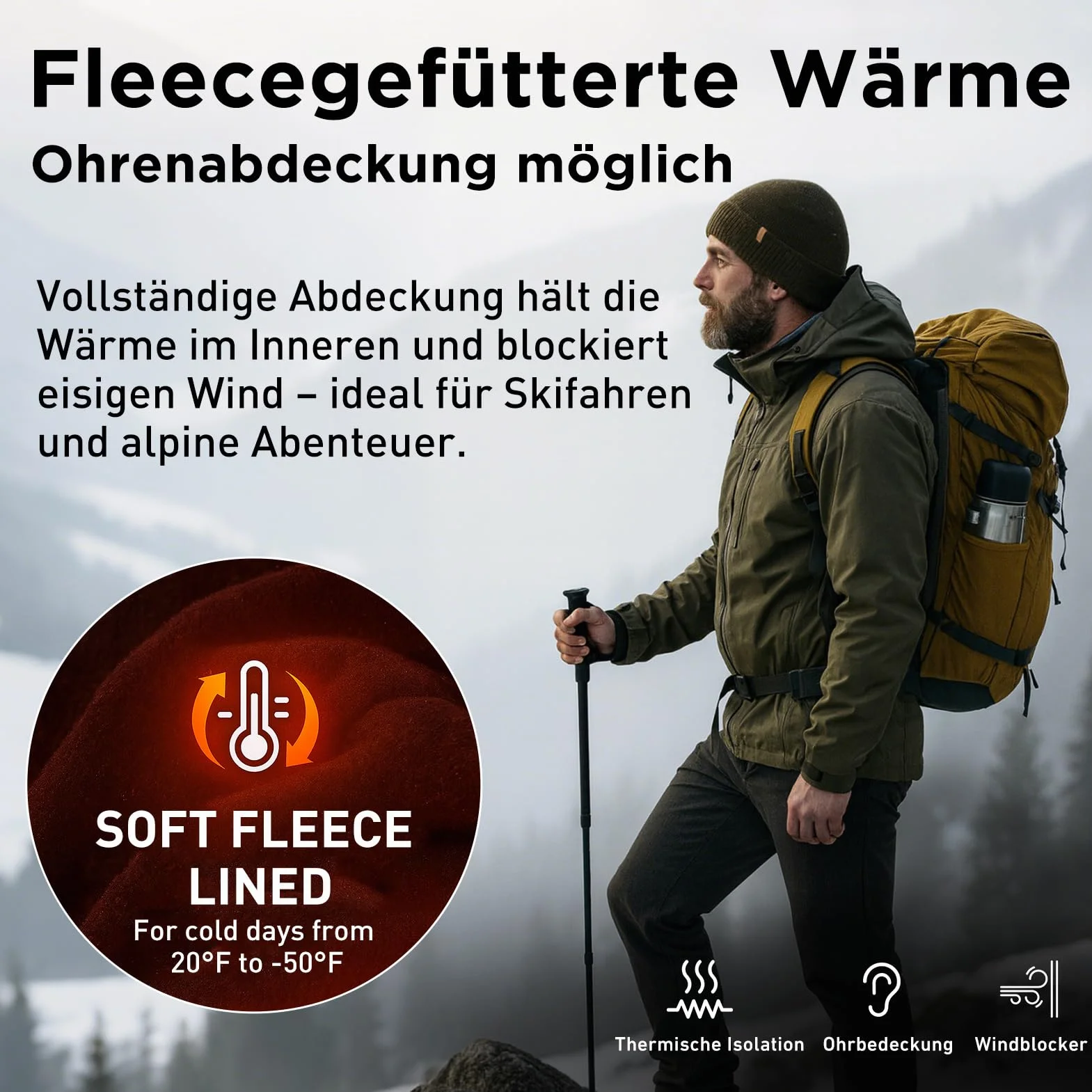 TOP-EX XL/XXL 100% wełna merynosów, czapka beanie, zimowa czapka wełniana, męska i damska, czapka z dzianiny, czapka rybaka beanie, czapka Trawler, ciepła polarowa podszewka