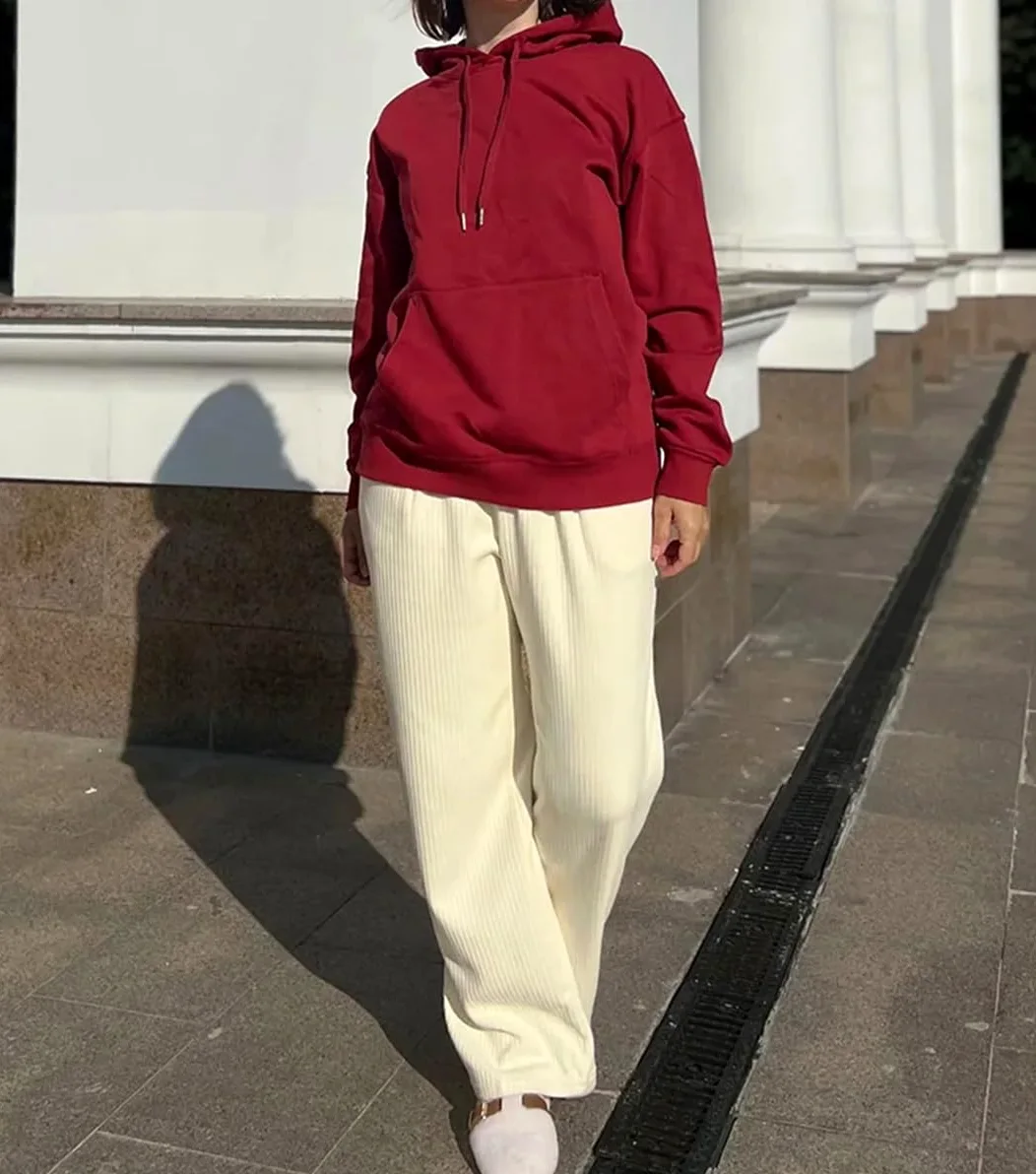 Fnfmrfmr Damskie solidne bluzy z kapturem oversize kieszeń na co dzień luźna bluza bawełniana długie rękawy sweter