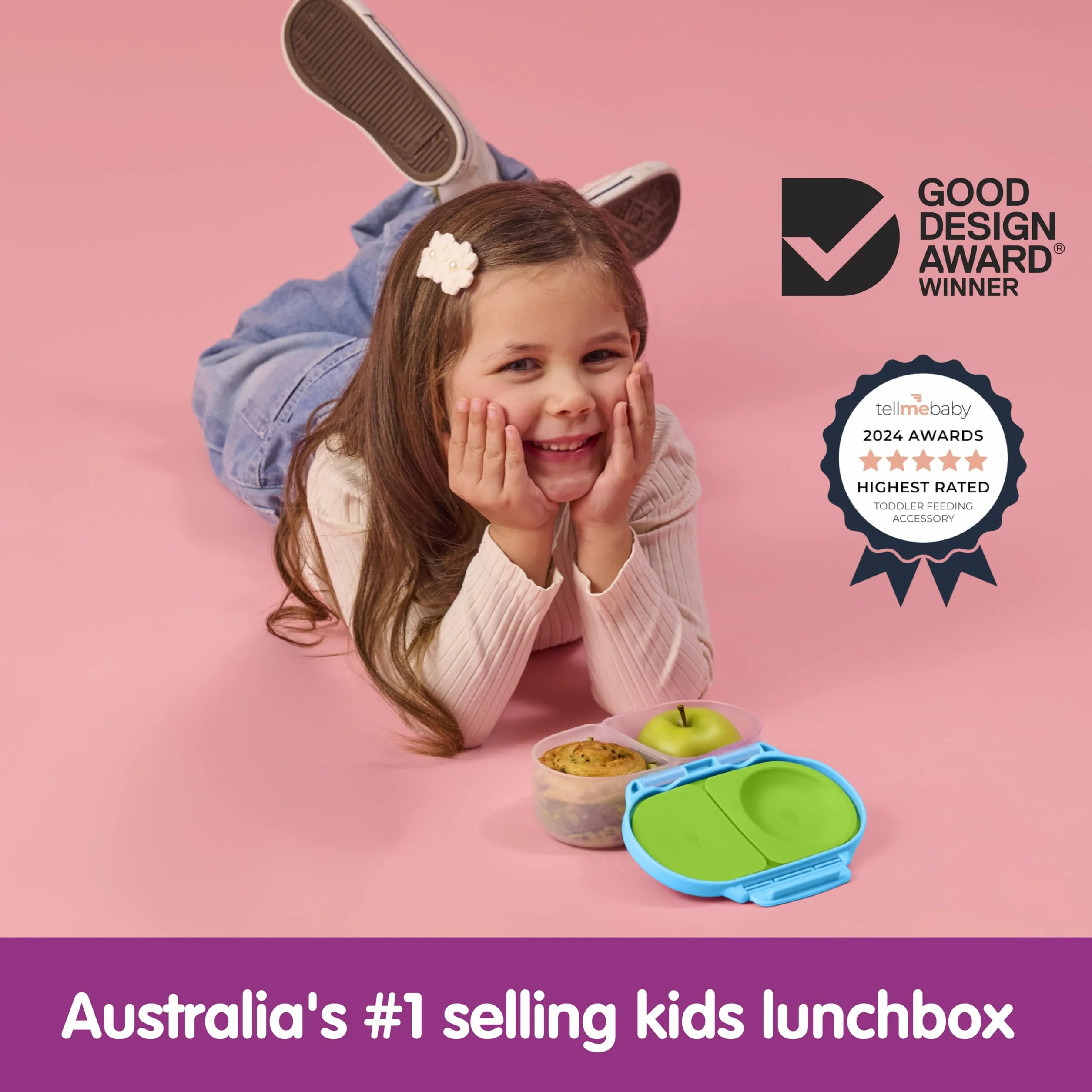 b.box Snackbox | Mini pudełko na lunch Bento z 2 szczelnymi przegródkami, idealne dla małych dzieci, na lunch i przekąski, pasuje do całego owocu, nie zawiera BPA, Ocean Breeze