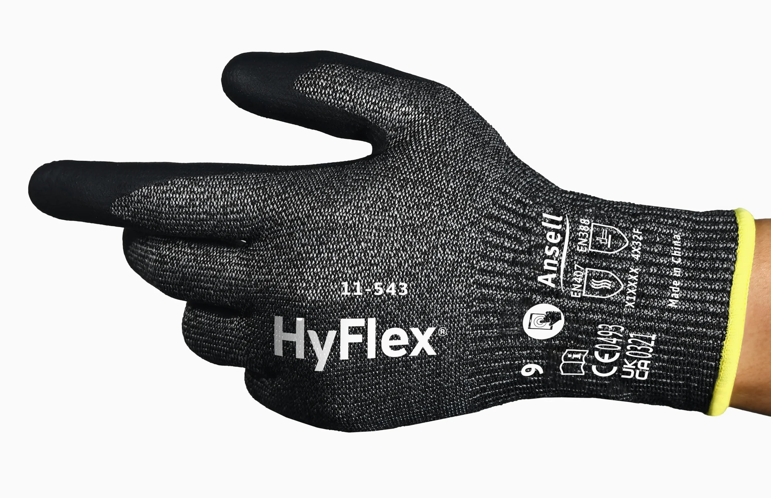 Ansell Hyflex 11-543 Robocze rękawice do ochrony mechanicznej, Rozmiar 6 (XS), Czarny (12 Par)
