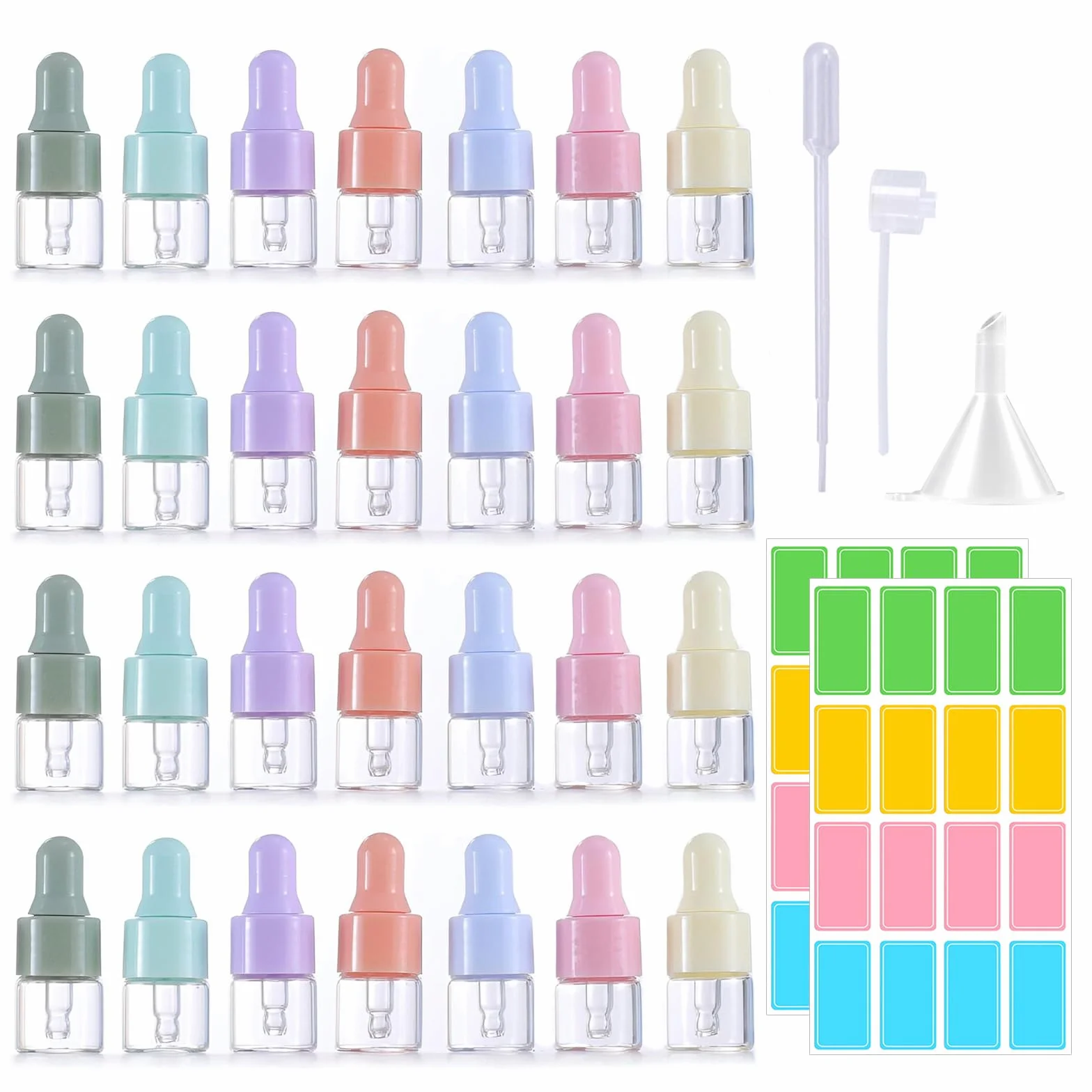 PLUSHCEWT szklane butelki z kroplomierzem 2 ml 28 szt. z 3 dozownikami