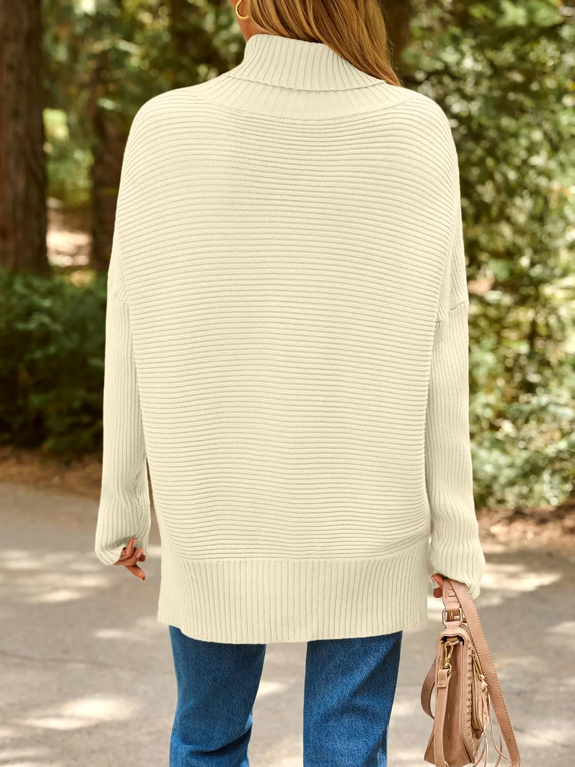 EFAN Women's Turtleneck Oversized Sweaters Fall Outfits Clothes Trendy Long Pullover Knit Winter Tunic 2025 Apricot S