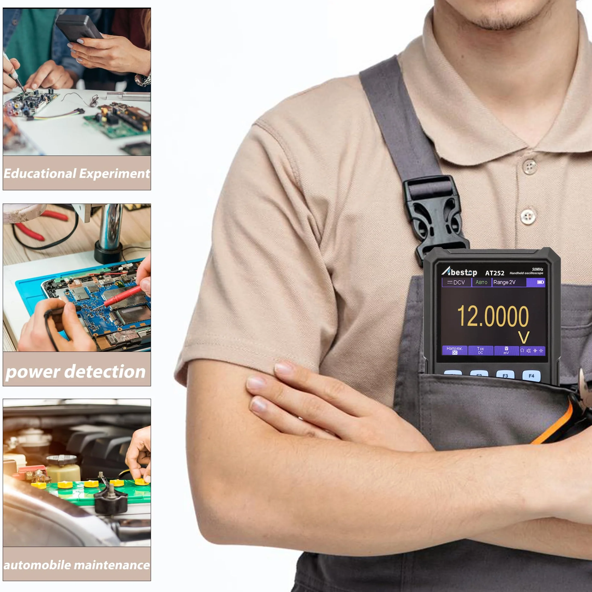 Abestope AT252 50MHz Bandwidth Oscilloscope Handheld Digital 2 in 1 Oscilloscope + Multimeter with 2 Channels and 3.5 inch LCD