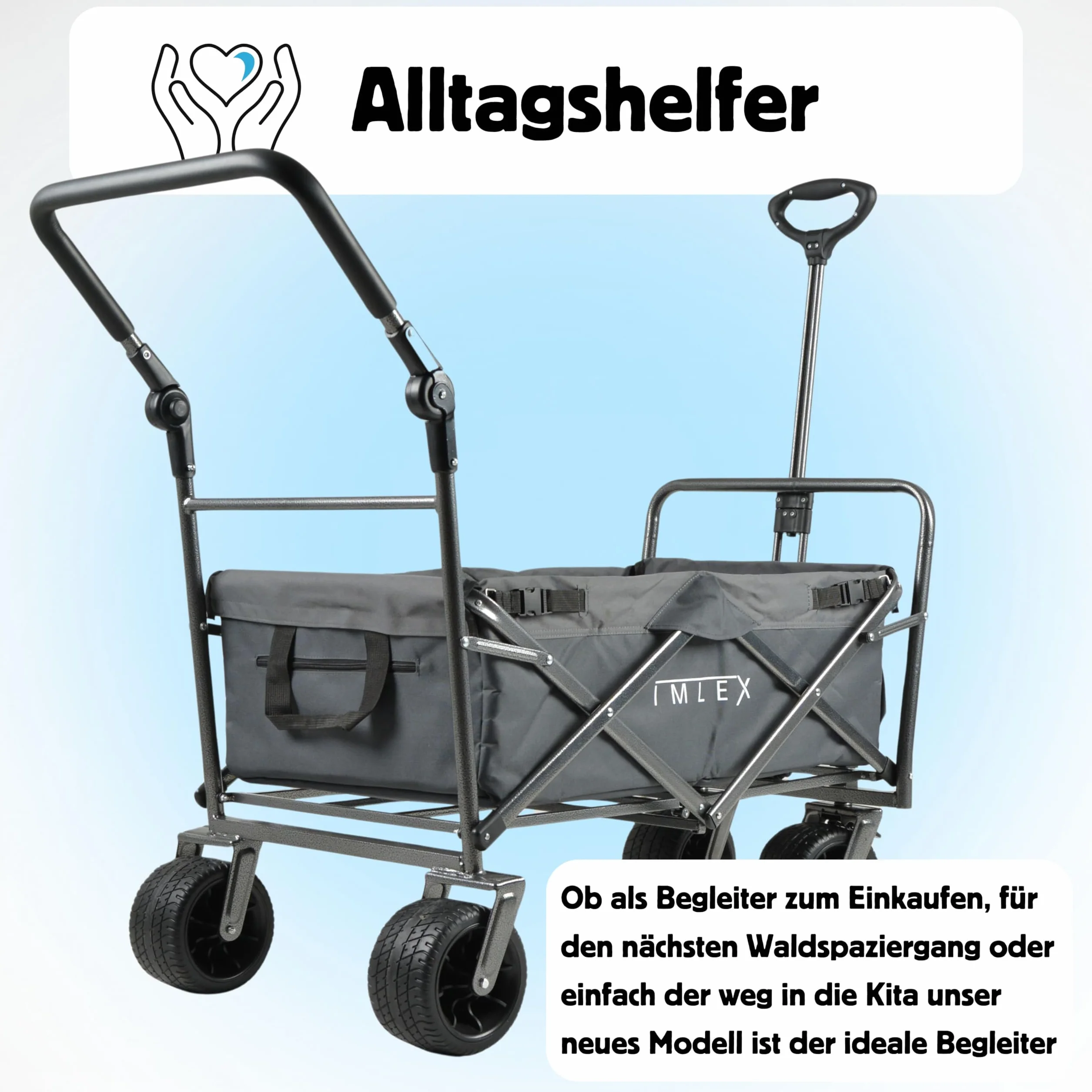 IMLEX IM-4275 składany wózek transportowy z uchwytem przesuwnym (szary)