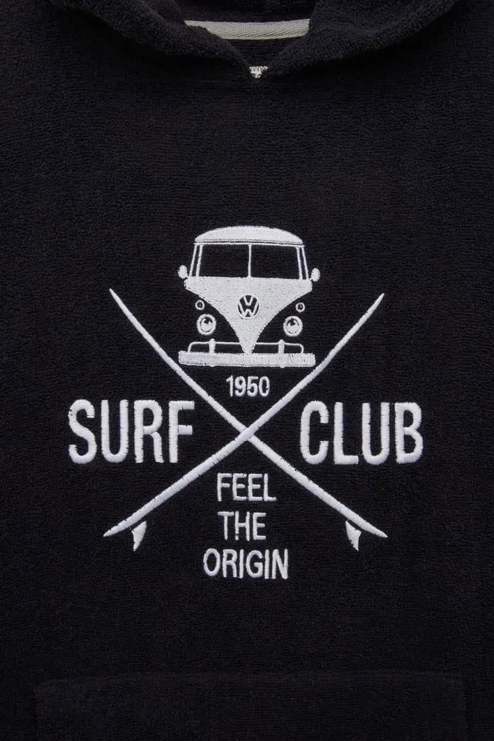 Van One Classic Cars Poncho plażowe Surf Poncho Szlafrok kąpielowy pomoc w przebieraniu dla kobiet i mężczyzn VW Bulli »SURF CLUB« czarno-białe