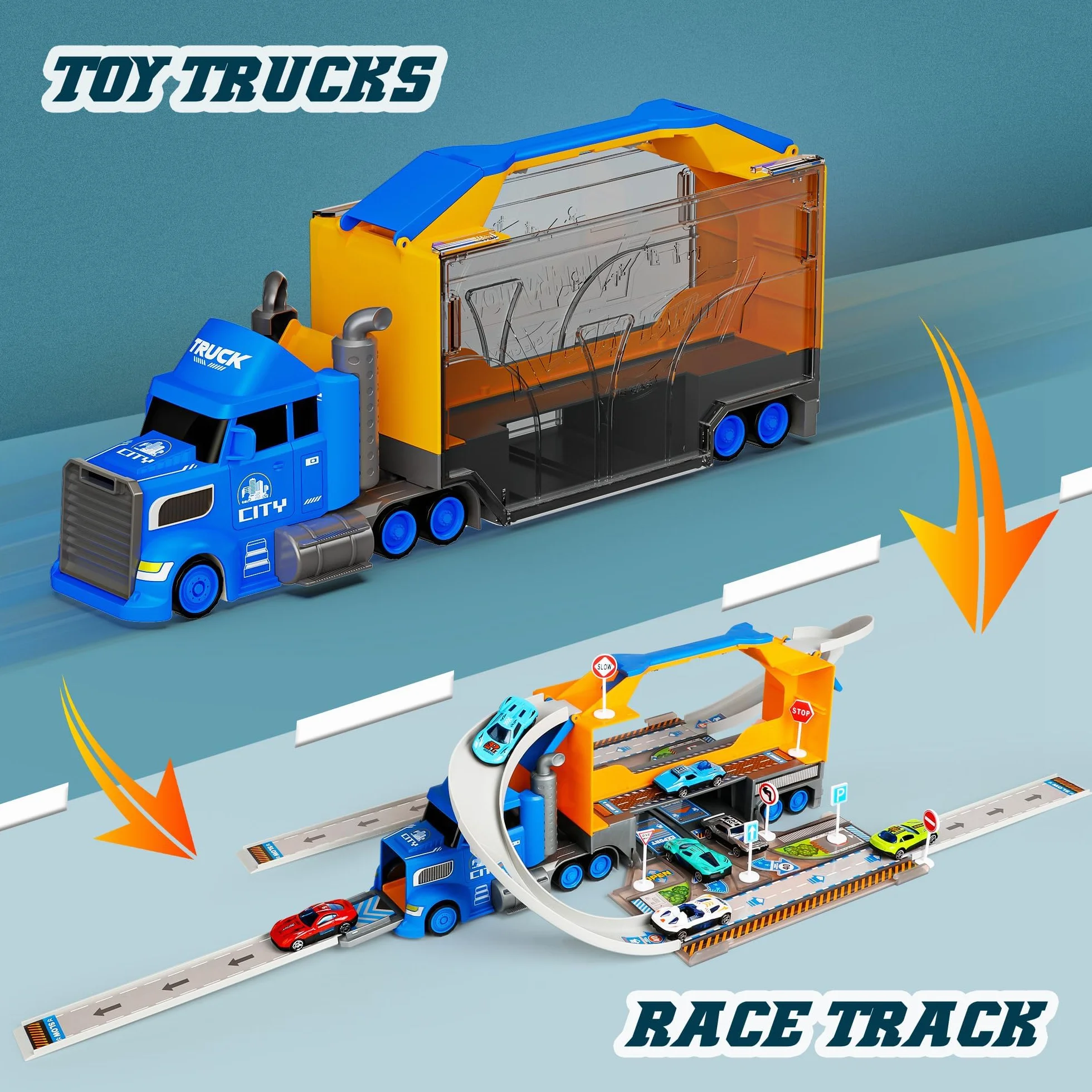 Hot Bee Zabawka samochodowa dla chłopca Transporter Race Truck Zabawka dla chłopca w wieku 2, 3, 4, 5, 6, 7 lat, prezent dla dzieci, chłopców, zabawki dla dzieci w wieku 3-5 lat, prezenty urodzinowe