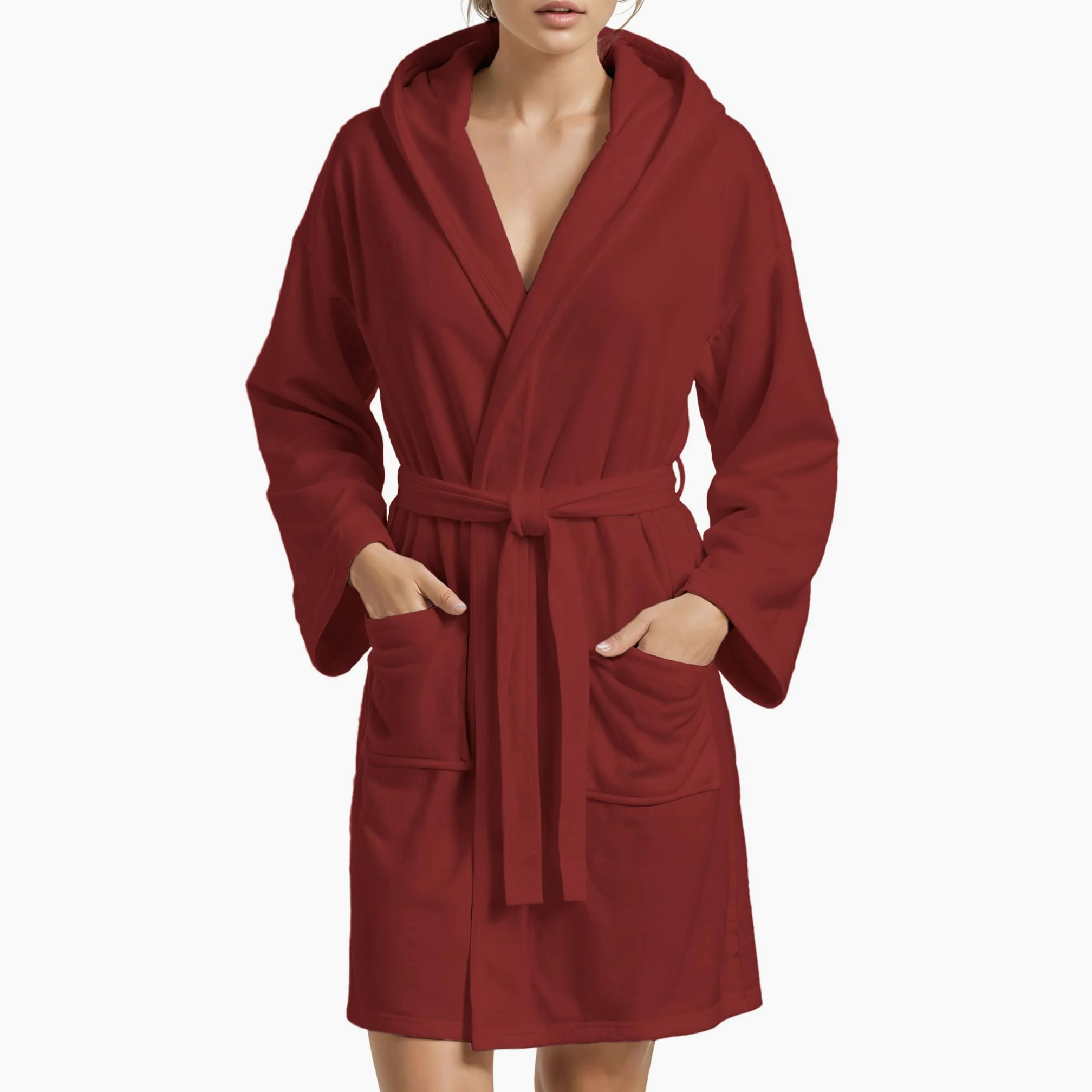 PETTI Artigiani Italiani Szlafrok z Mikrofibry Męski Damski z Kapturem, Kieszeniami, Paskiem, Unisex Szybkoschnący na Siłownię, Basen, Plażę, Spa, Bordowy, L