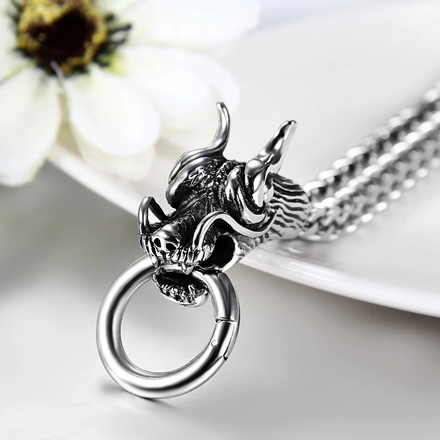 JewelryWe Biżuteria ze smokiem, męska bransoletka wikingów, gotycki, smok, łańcuszek pancerka, bransoletka ze stali nierdzewnej, na prezent dla mężczyzn