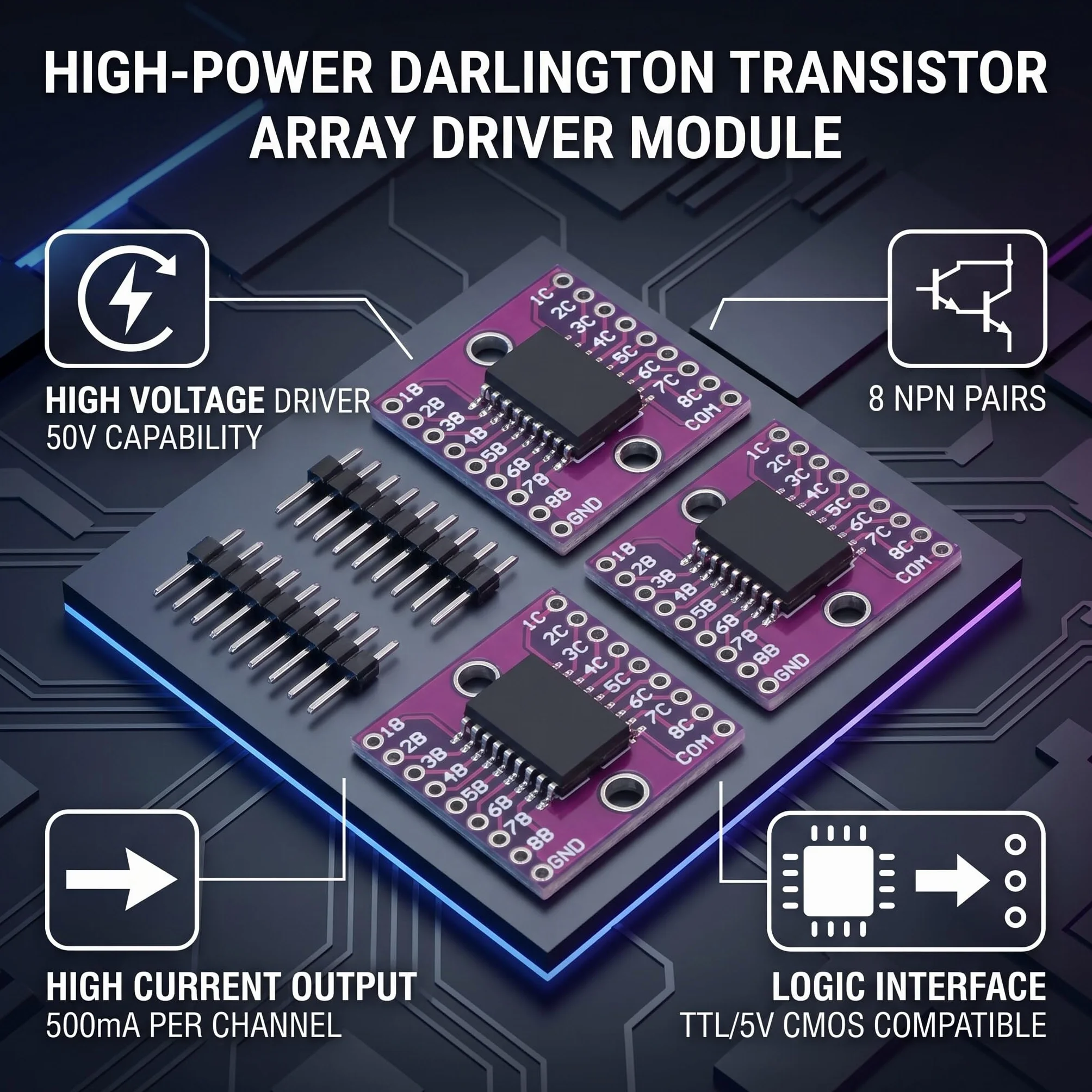 ULN2803A Moduł Darlington Sterownik Prądu DC 30V 500mA Komponenty Elektroniczne do Sterowania Silnikami i Obwodami