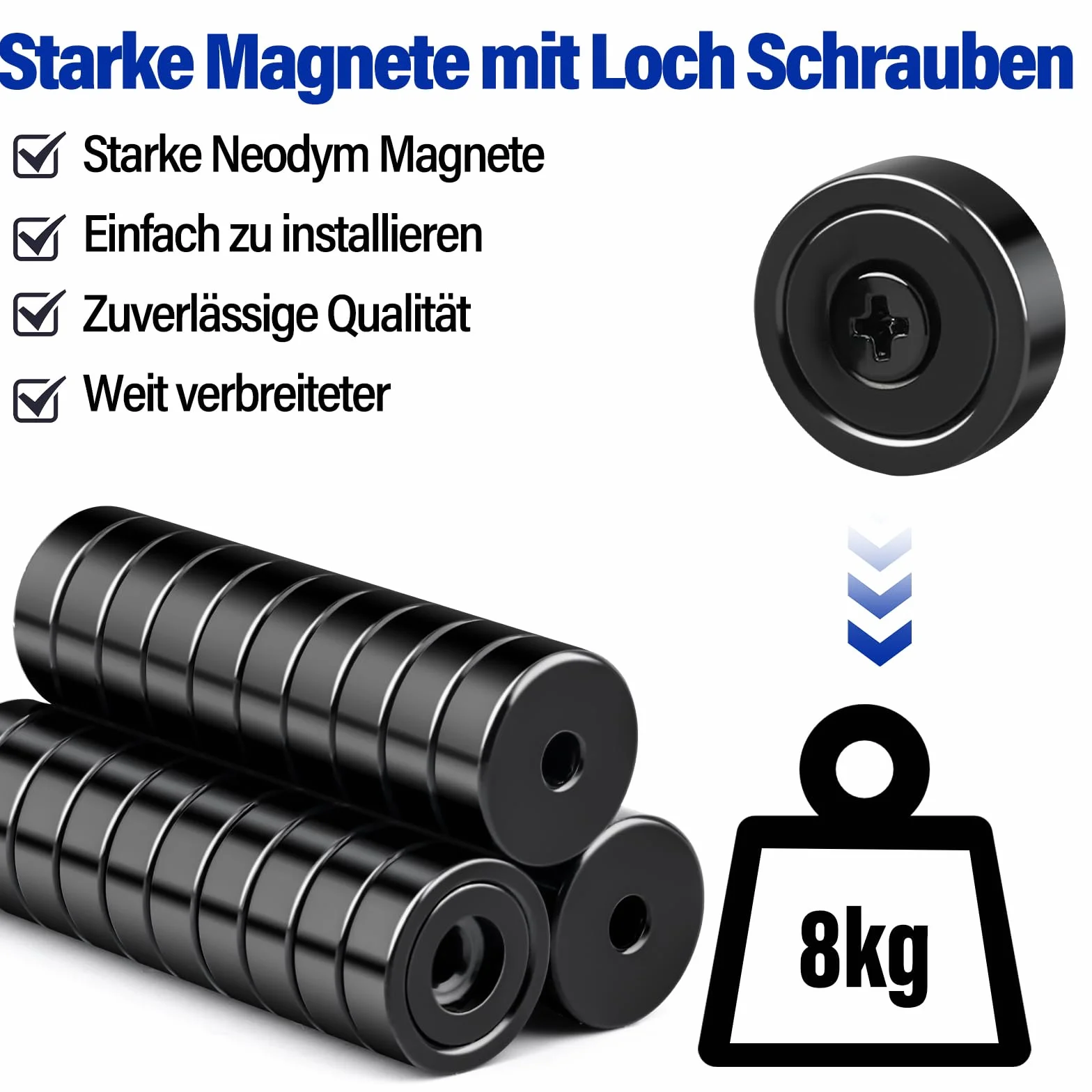 Magnesy neodymowe, bardzo mocne, czarne, 16 x 5 mm, z otworem i kapsułką, siła 8 kg, magnes z łbem wpuszczanym, ze śrubami, silne magnesy do kuchni, lodówki, łazienki, biura, magazynu, 10 sztuk