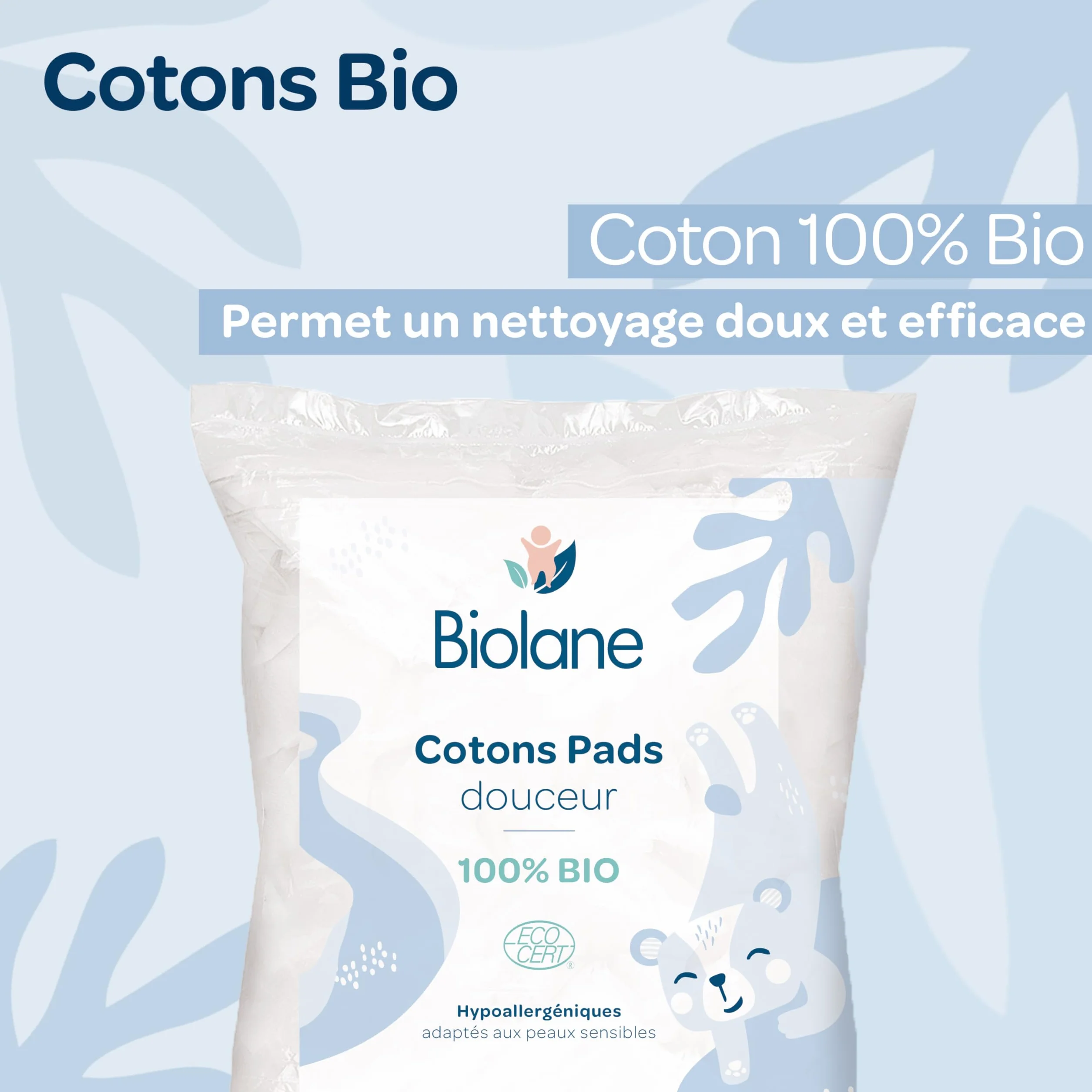 BIOLANE - Zestaw 3 bawełnianych wkładek do miękkich - Baby - 100% organicznych - 150 bawełny - Skóra wrażliwa - Zmiana & WC - Od urodzenia - Wyprodukowano we Francji