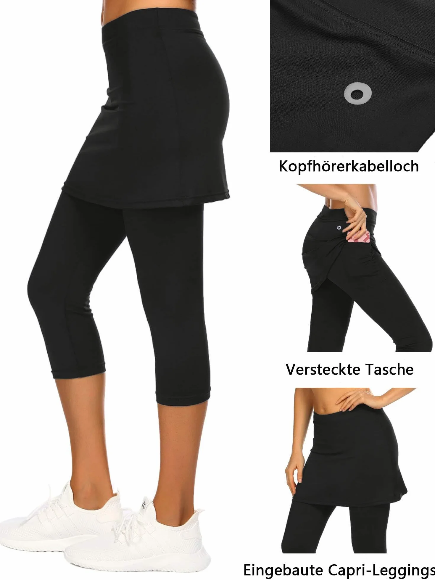 PINSPARK Damskie spodenki sportowe, legginsy ze spódnicą, spódniczką, jogą, bieganiem, odzież tenisowa