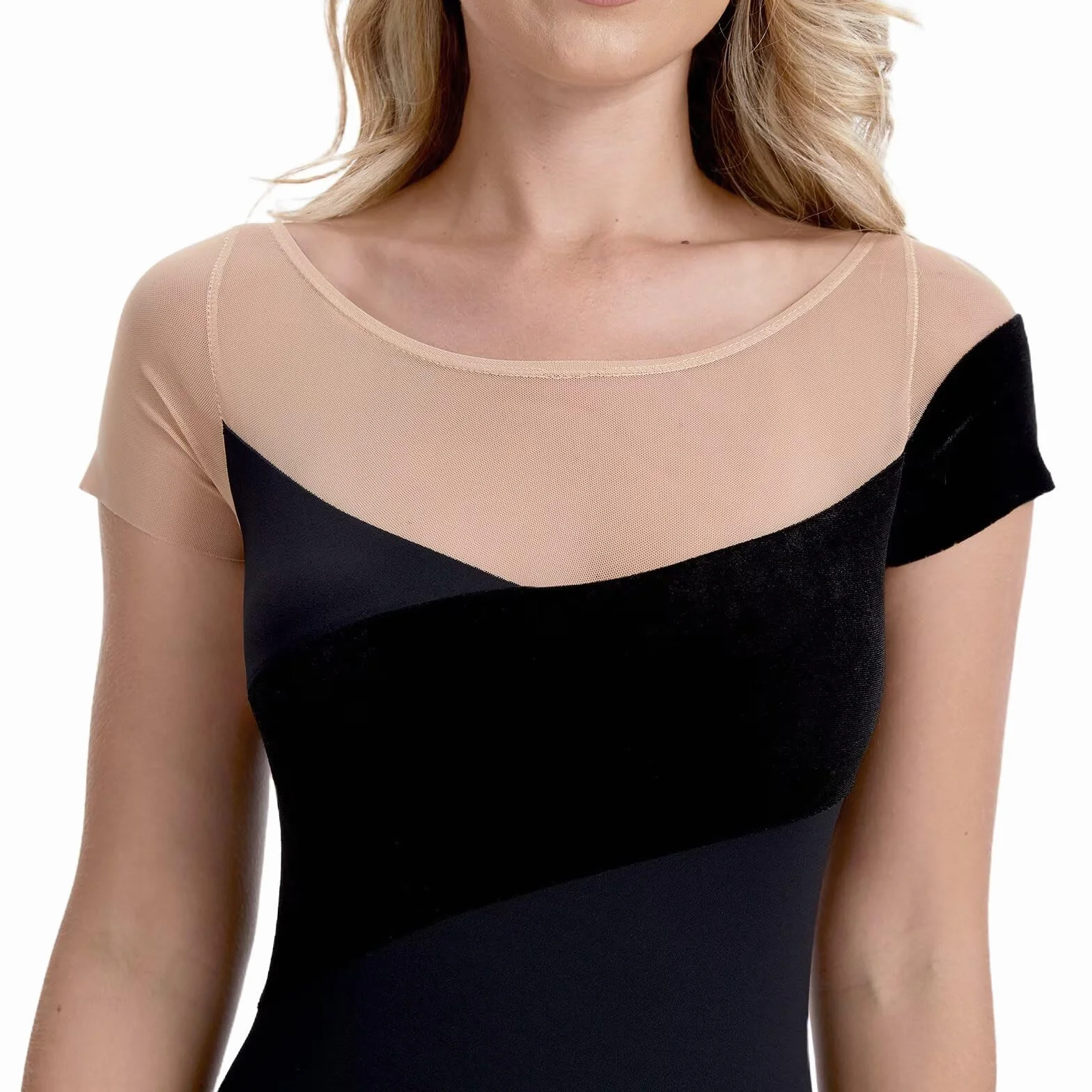 Body do tańca klasycznego dla dorosłych, body baletowe Leotards z krótkim rękawem, aksamitne body z siatki, czarne