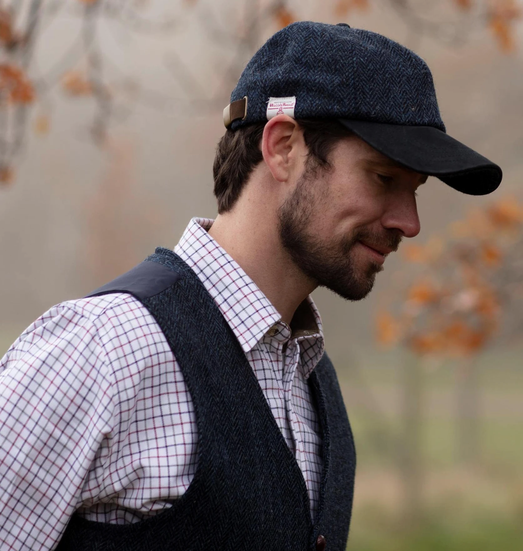 WALKER AND HAWKES Czapka baseballowa Harris Tweed Brungton z zamszową skórą
