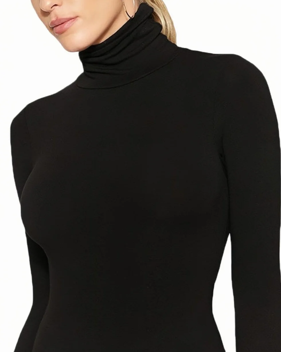 Body Damskie Z Długim Rękawem Wysoki Kołnierz Bodysuit Topy Sexy Slim Fit Bodies Nosić Podstawowy Strój Top Miękkie Ciepłe Koszule Kryty Elastyczny Shapewear Elegancki Jednolity Kolor