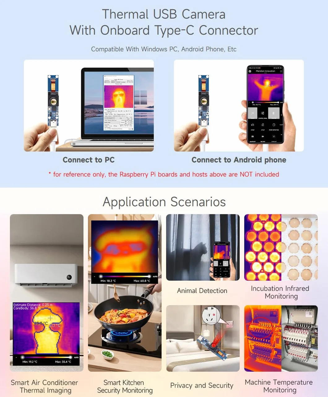 Waveshare Long-Wave IR Thermal Imaging Camera Module, 80×62 Pixels, 45°FOV, Available with 40PIN GPIO Header