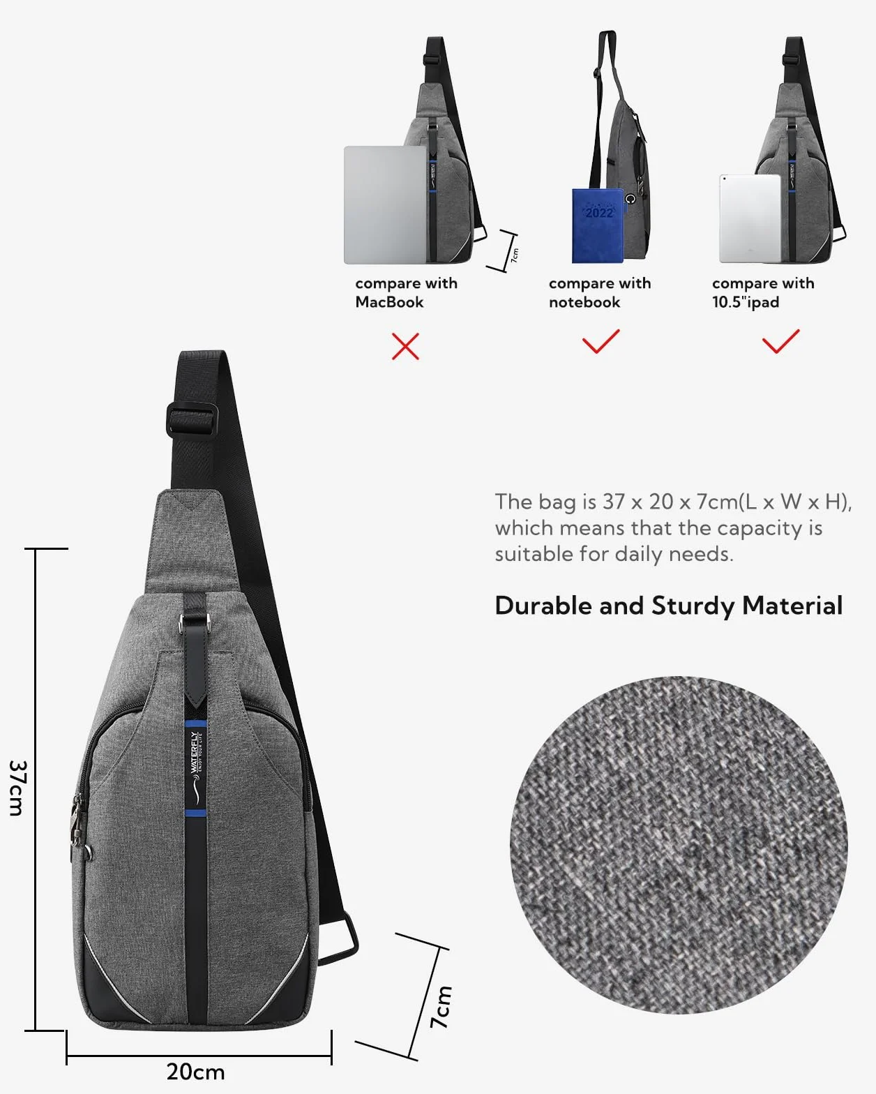 Waterfly Plecak antykradzieżowy, torba crossbody, mały wielofunkcyjny plecak na co dzień dla mężczyzn i kobiet