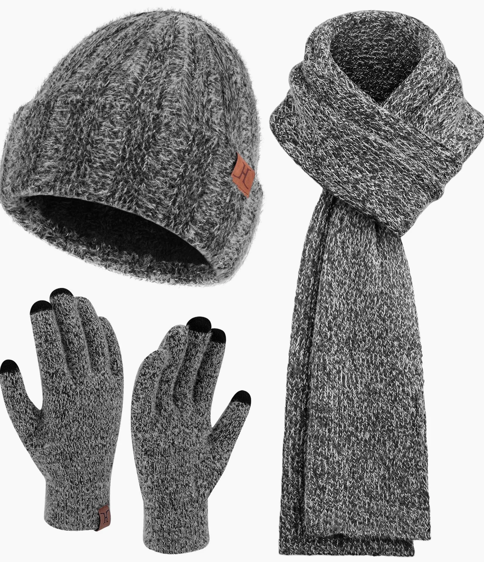 Damska zimowa ciepła dzianinowa czapka beanie, rękawiczki do ekranów dotykowych, długi szalik na szyję, zestaw z podszewką polarową, czapki z czaszką, prezenty dla kobiet