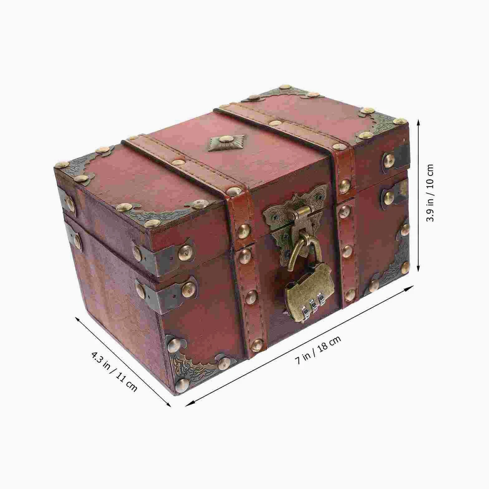 Pudełko Drewniane pudełko do przechowywania Skarb Vintage Drewniane etui na drobiazgi Organizator Ozdobny uchwyt Pamiątki Podróże Biżuteria rzemieślnicza (G 18,00X11,50X10,50cm)