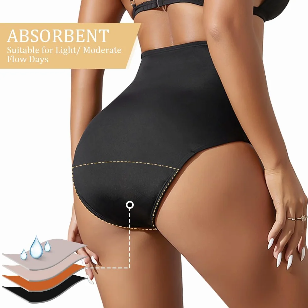 flintronic Spodnie z epoki, bikini z wysokim stanem, bielizna menstruacyjna, szczelna bielizna, spodnie kąpielowe, odpowiednie do pływania, dla dziewcząt, nastolatków, kobiet, czarne