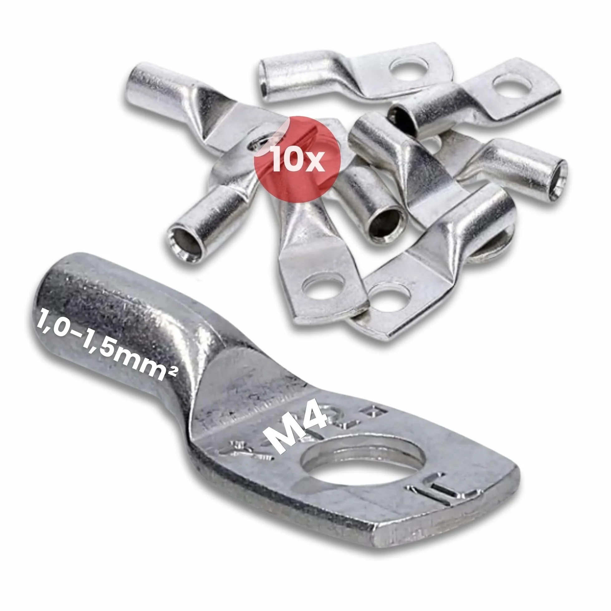 Kalitec HR1-4, 10 sztuk standardowych końcówek kablowych 1,0-1,5 mm² M4, bez otworu widzącego, Made in Germany