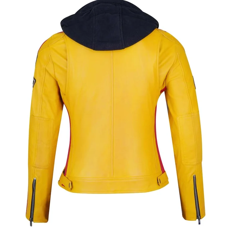 URBAN 5884 58-damska skórzana kurtka motocyklowa, całkowicie zdejmowane ochraniacze, Żółty, 3XL