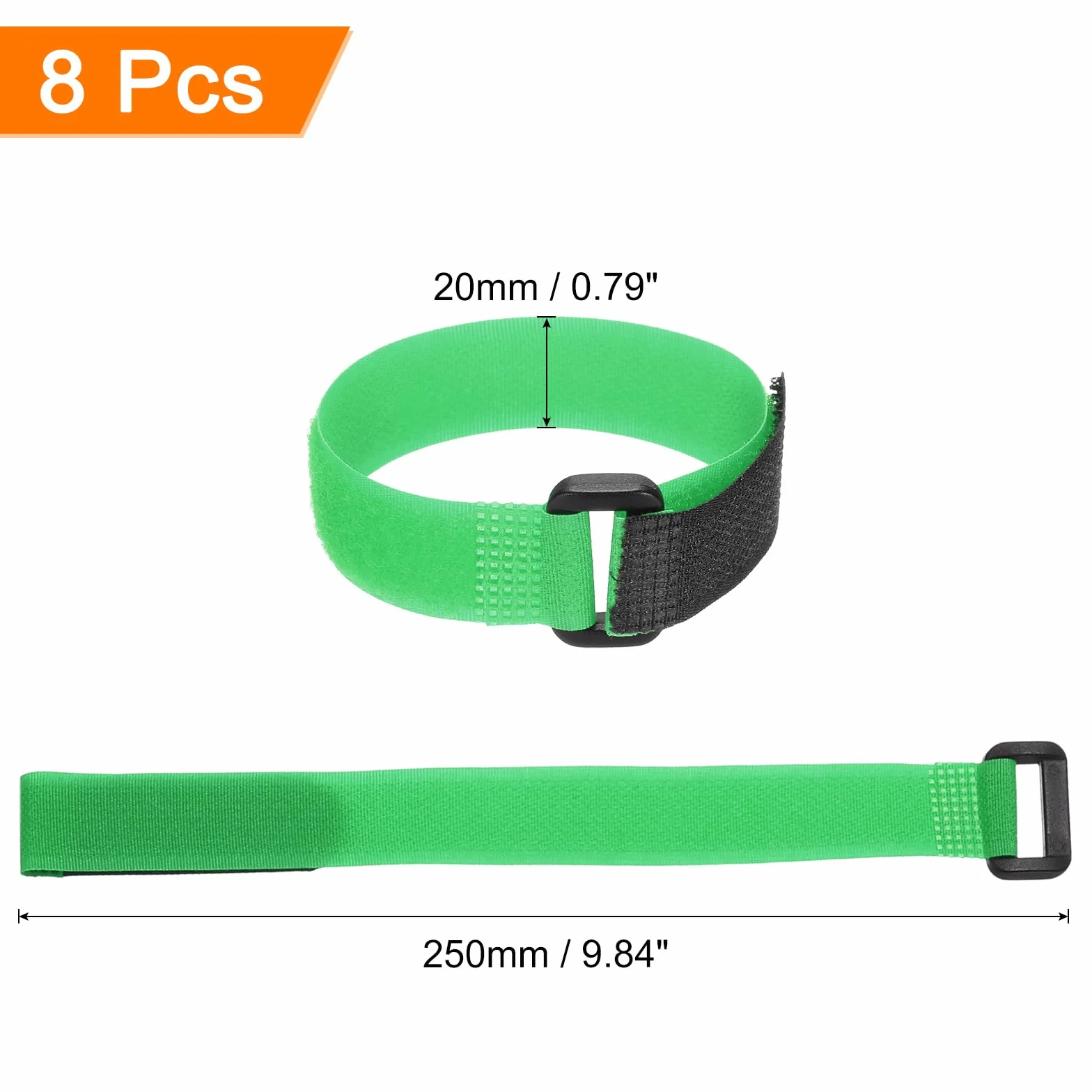 QUARKZMAN 8 sztuk pasów mocujących do baterii wielokrotnego użytku, 0,8 x 30 cm, zielone nylonowe wielofunkcyjne pasy mocujące na baterie, regulowana pętla na rzep RC