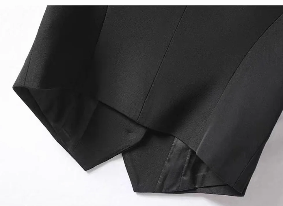 Damska kamizelka garniturowa, wąski krój, dekolt w kształcie litery V, kamizelka do smokingu, kamizelka garniturowa, vintage, elegancka kamizelka, luźny, formalny płaszcz, letni, Czarny, XS