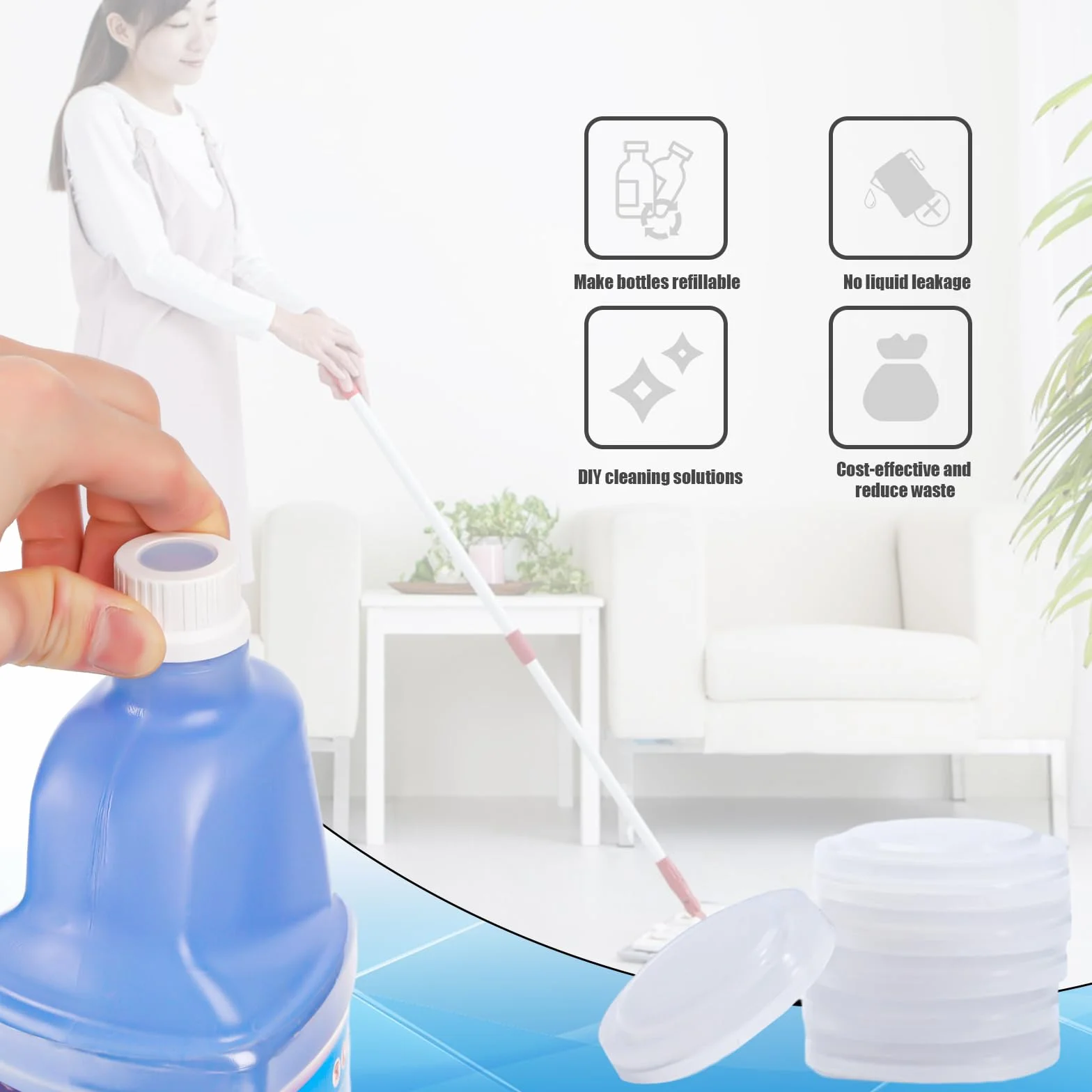 12 Szt. Silikonowa Uszczelka Zakretki do Butelki do Swiffer Wet Jet Roztwór do Czyszczenia, Majsterkowanie Wielokrotnego Uzytku Pojemnik do Napelniania Butelek Szczelny