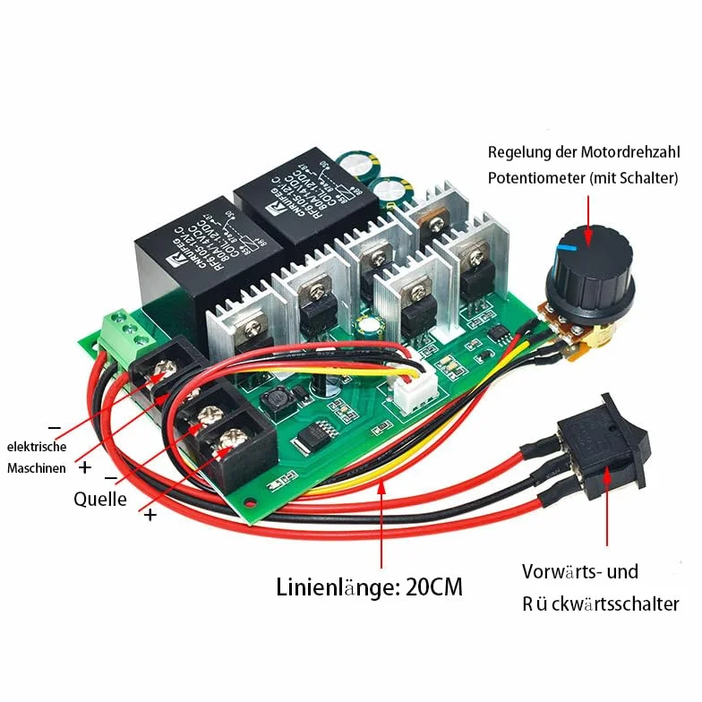 GERUI Sterownik silnika DC 9-50 V, 40 A, regulacja prędkości obrotowej silnika DC, 12 V, 24 V, 36 V, 48 V, 2000 W, moc odwracalna