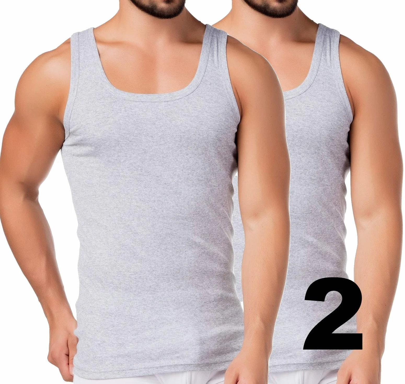 BestSale247 Zestaw 2 lub 4 szt. męskie podkoszulki, koszule pod pachami, tank top, w kolorze białym czarnym lub szarym melanżowym - drobne prążkowanie (gładkie) -100% bawełna