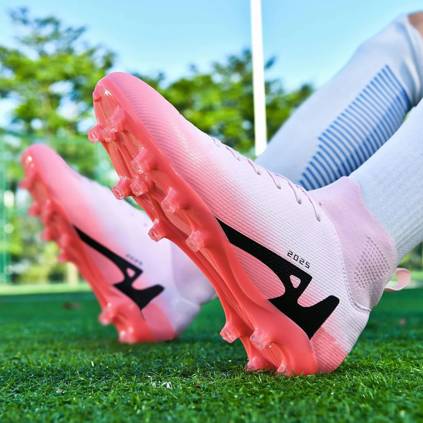 Męskie buty do piłki nożnej, z wysoką cholewką i kolcami, buty do piłki nożnej, dla dzieci, profesjonalne buty treningowe, sportowe buty piłkarskie., 38 EU