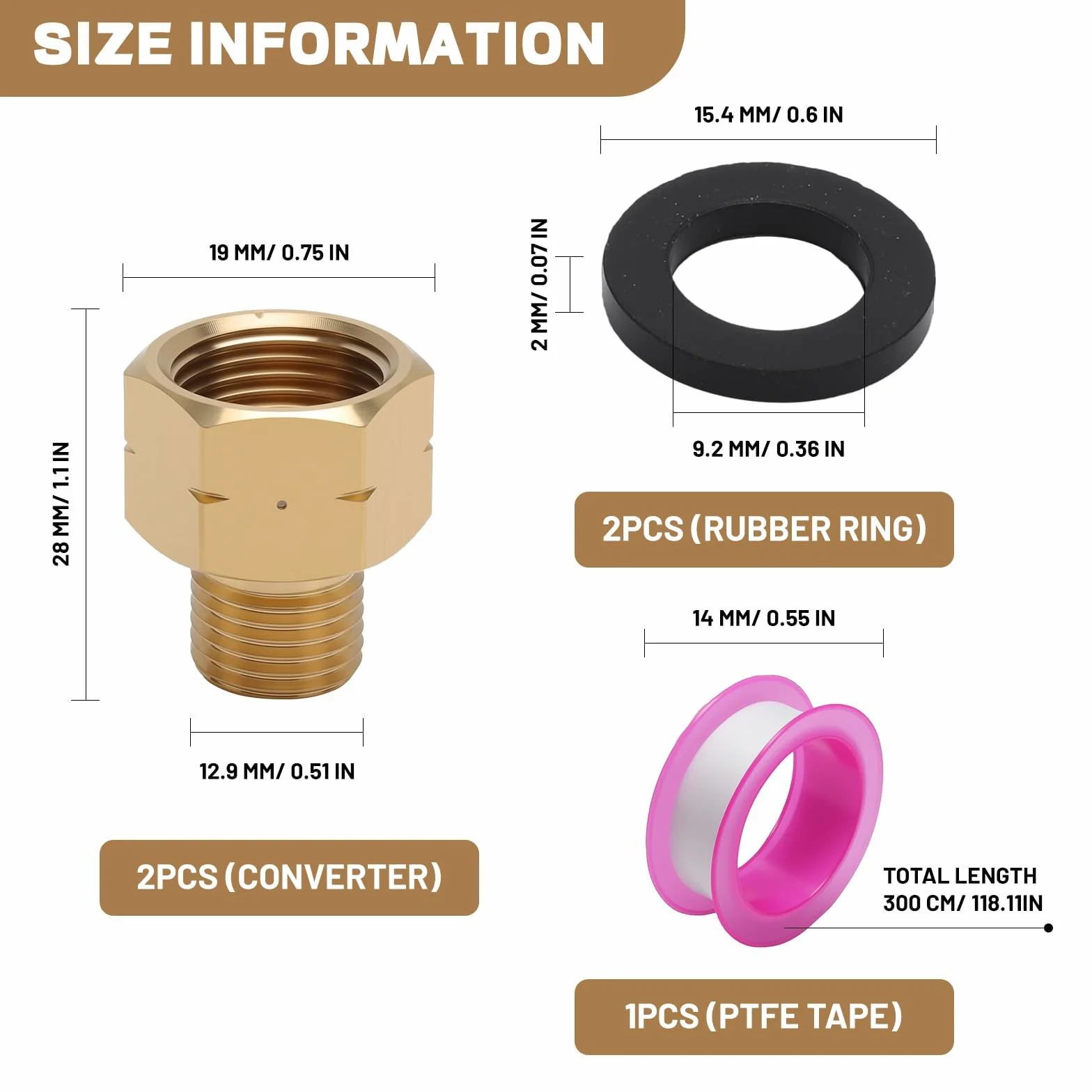 Adapter do butli gazowych, 2 sztuki, gwint wewnętrzny 3/8 cala na 1/4 cala AG lks – przyłącze gazu LPG, zestaw do konwersji z uszczelką i taśmą uszczelniającą PTFE – zestaw adapterów do węża gazowego