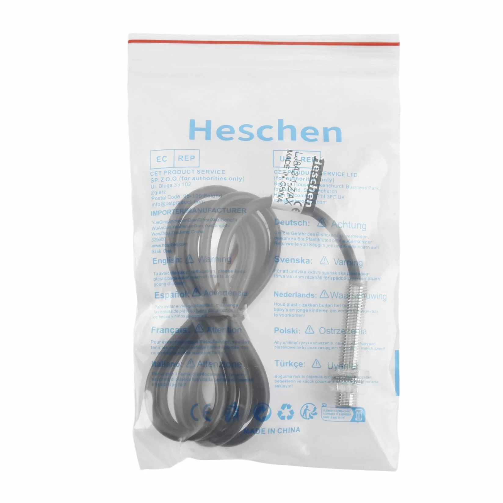 Heschen M8 Indukcyjny przełącznik czujnika zbliżeniowego, typ tarczy, LJ8A3-1-Z/BX-DC5V, wykrywacz 1 mm, 5 VDC 200 mA, NPN normalnie otwarty (NO), 3-przewodowy