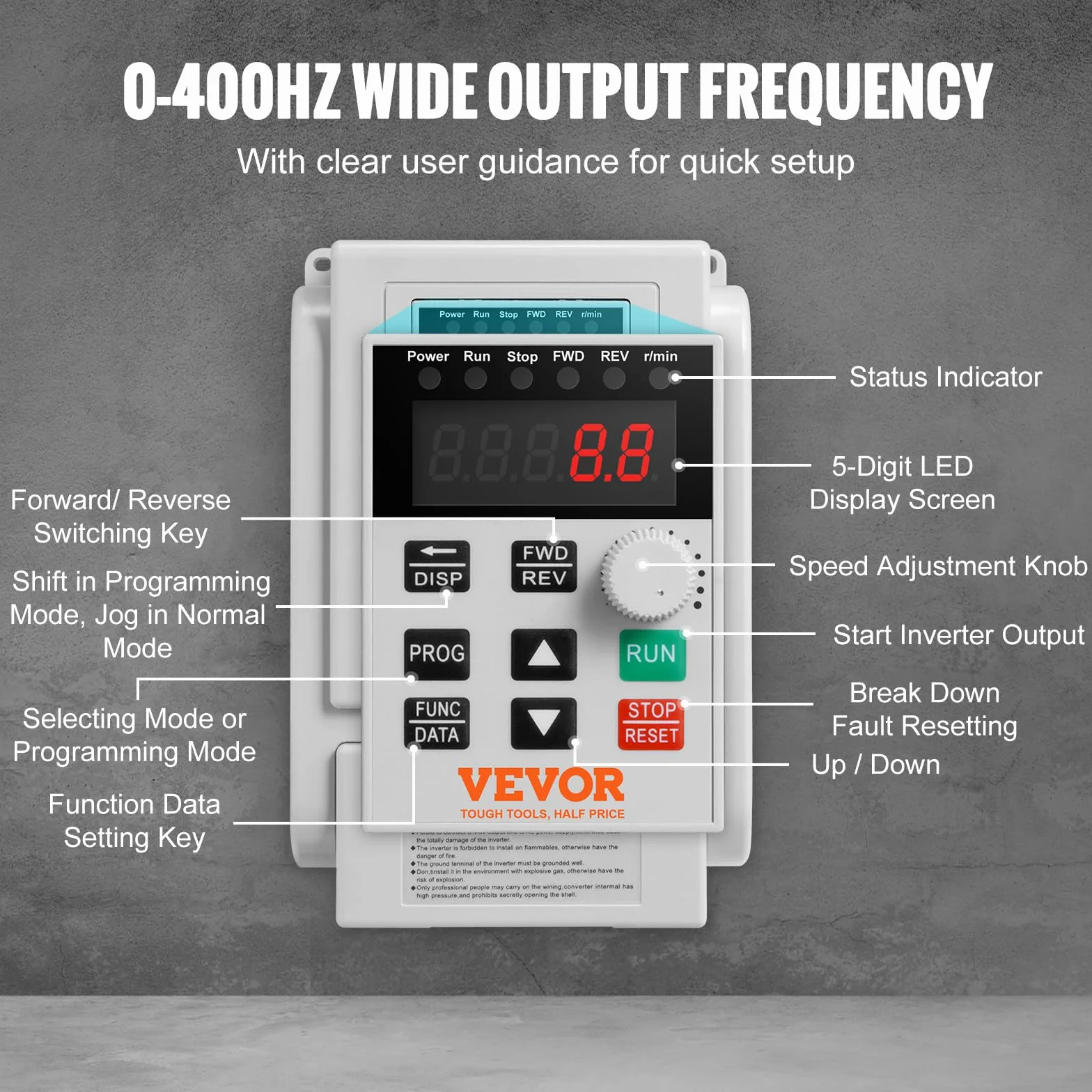 VEVOR 2,2 kW 10 A 3 KM przetwornica częstotliwości VFD AC 220–240 V regulator częstotliwości, regulator prędkości, przetwornik częstotliwości, silnik falownika, VFD, zmienna częstotliwość, w zestawie