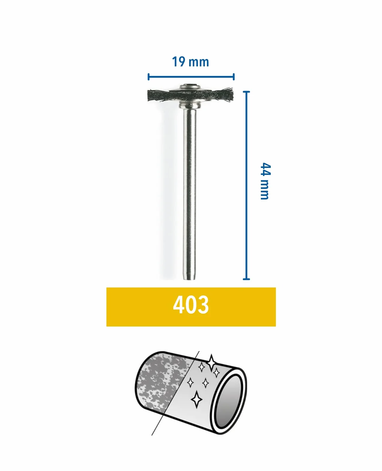 Dremel 403 szczotka z włosia, zestaw akcesoriów: 2 szczotki (19 mm) do czyszczenia płaskich powierzchni lub rowków w materiałach z tworzyw sztucznych lub stali