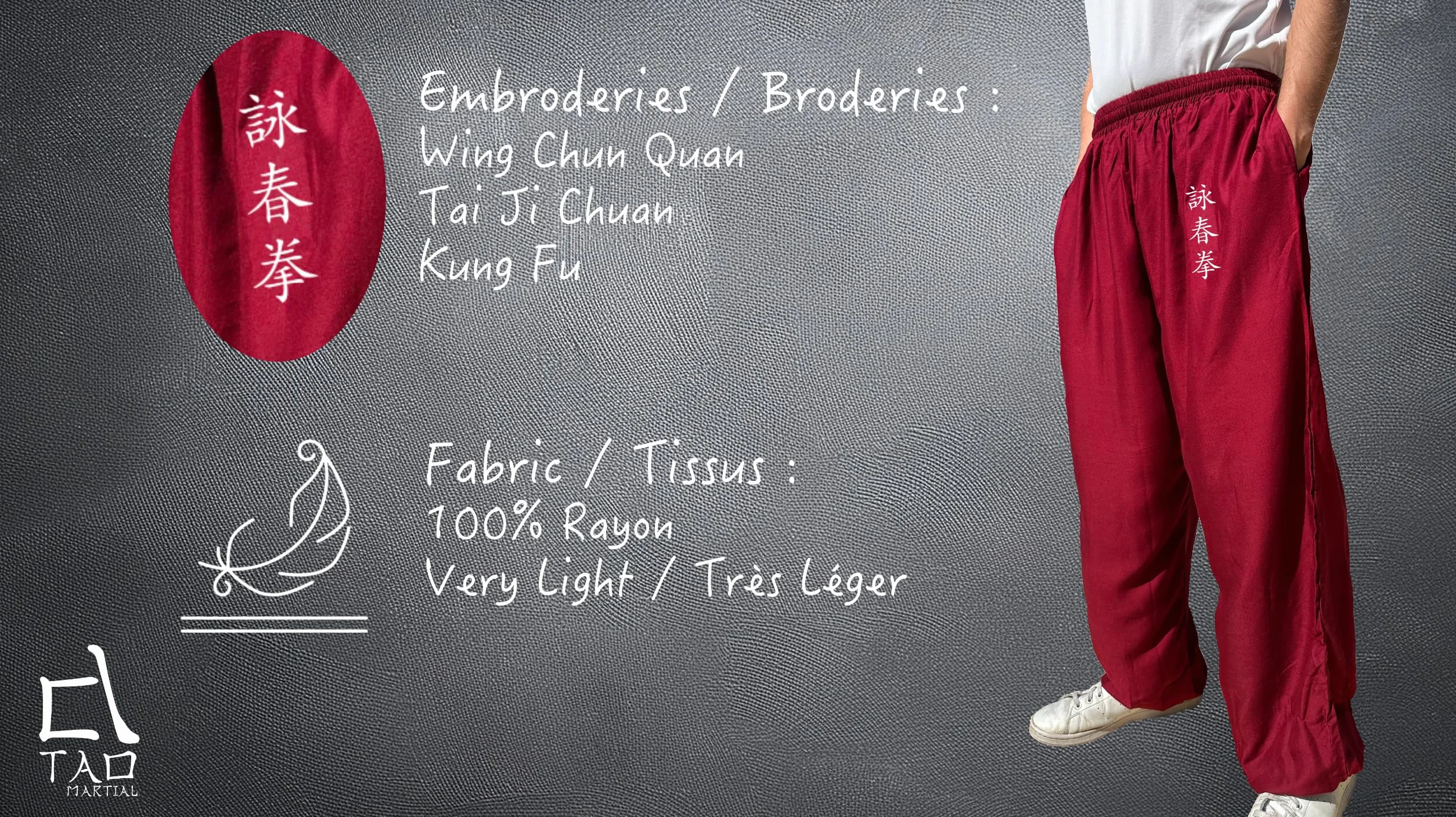 Spodnie Kung Fu Wing Chun Tai Chi Style z kieszeniami, luźne spodnie Rayon V3