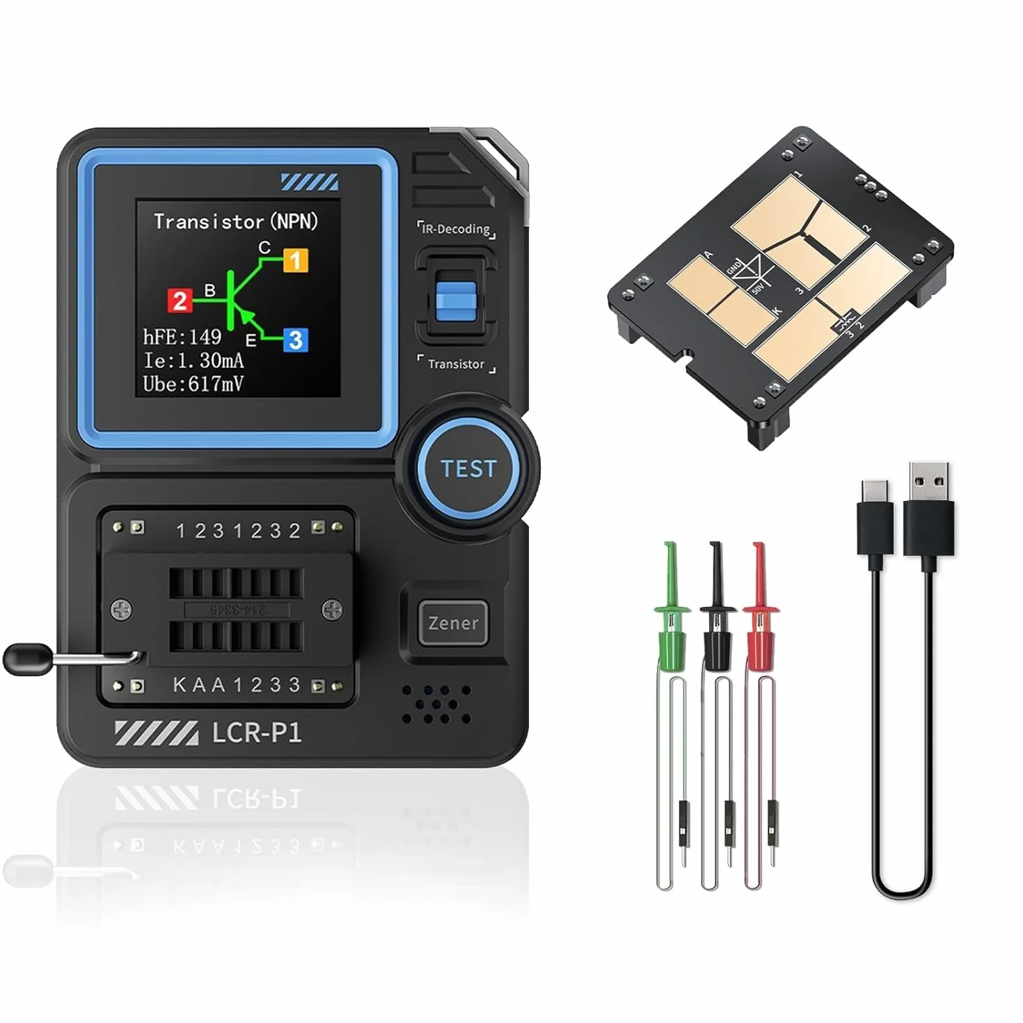 DEWIN LCR-P1 Tester tranzystorowy, wielofunkcyjny tester tranzystorowy Kondensator, rezystor i tranzystor Elektroniczny tester elementów obwodu