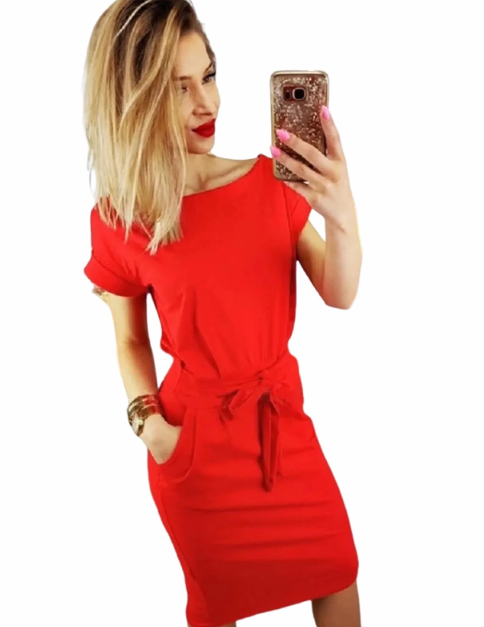 Zeagoo Damska sukienka ołówkowa, biznesowa, z krótkim rękawem, elegancka sukienka koktajlowa, do biura, na imprezę, ołówek, sukienka na czas wolny, z paskiem