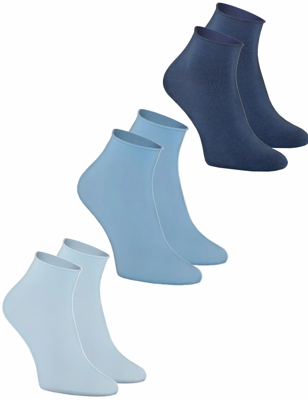 Rainbow Socks - Damskie bawełniane wygodne skarpety do kostek - beżowe, niebieskie, miętowe skarpety - 3 lub 5 par, 3 x niebieski, 36-38 EU