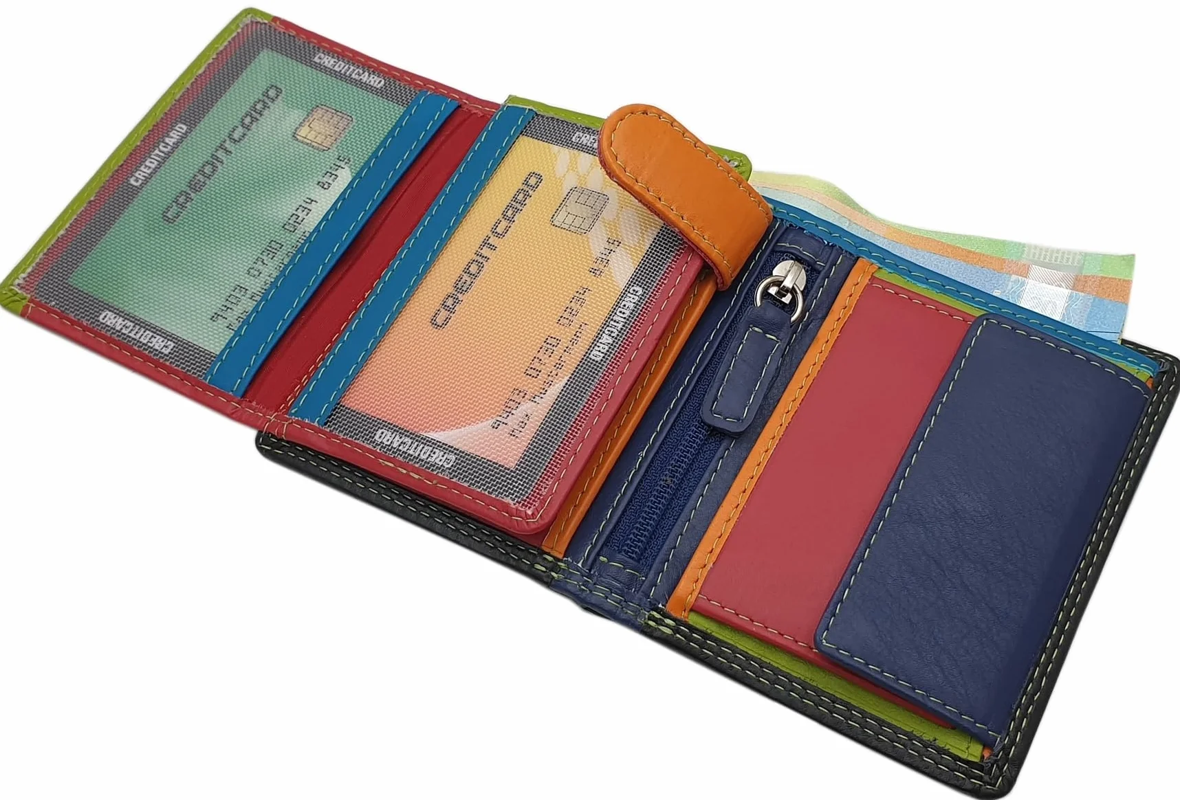 Portfel damski z bydlęcej skóry nappa z ochroną RFID NFC
