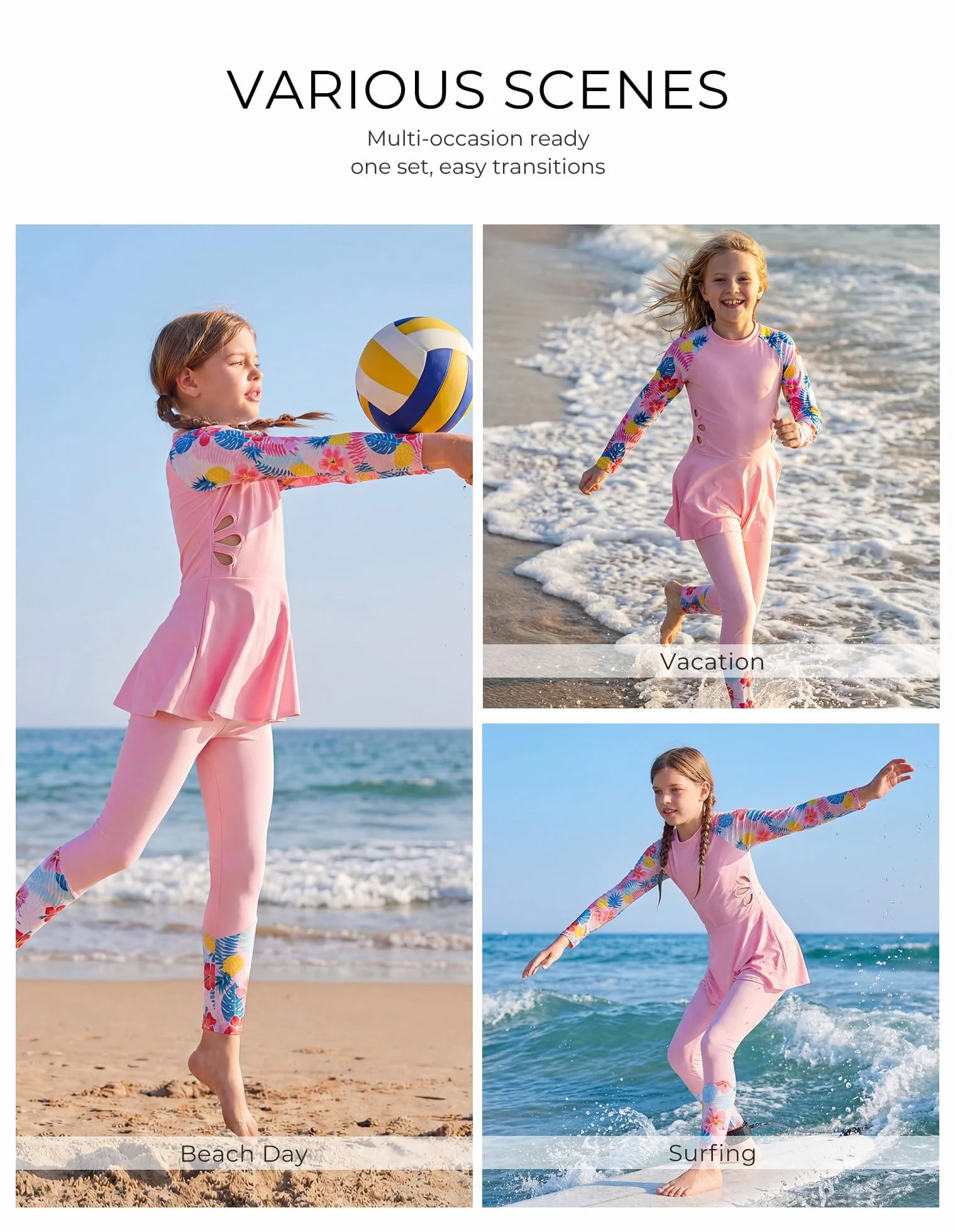 GRACE KARIN Dziewczęcy kostium kąpielowy dla dzieci z długim rękawem strój kąpielowy Rash Guard Stroje kąpielowe