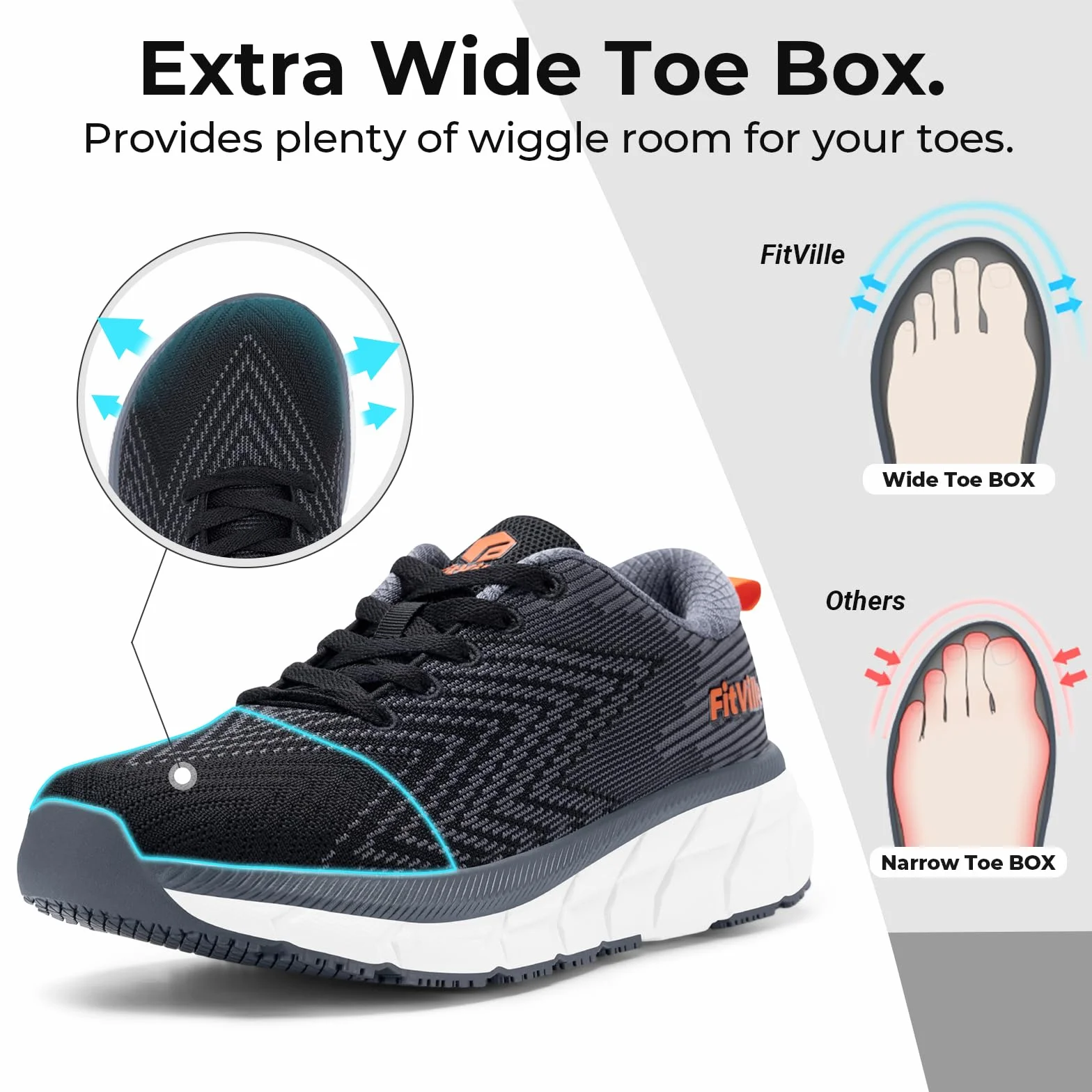 Fitville Extra Wide Buty Do Biegania Męskie Buty Do Biegania Amortyzowane Buty Sportowe Lekkie, Oddychające Trampki Tenisówki Fitness Buty Do Chodzenia V1