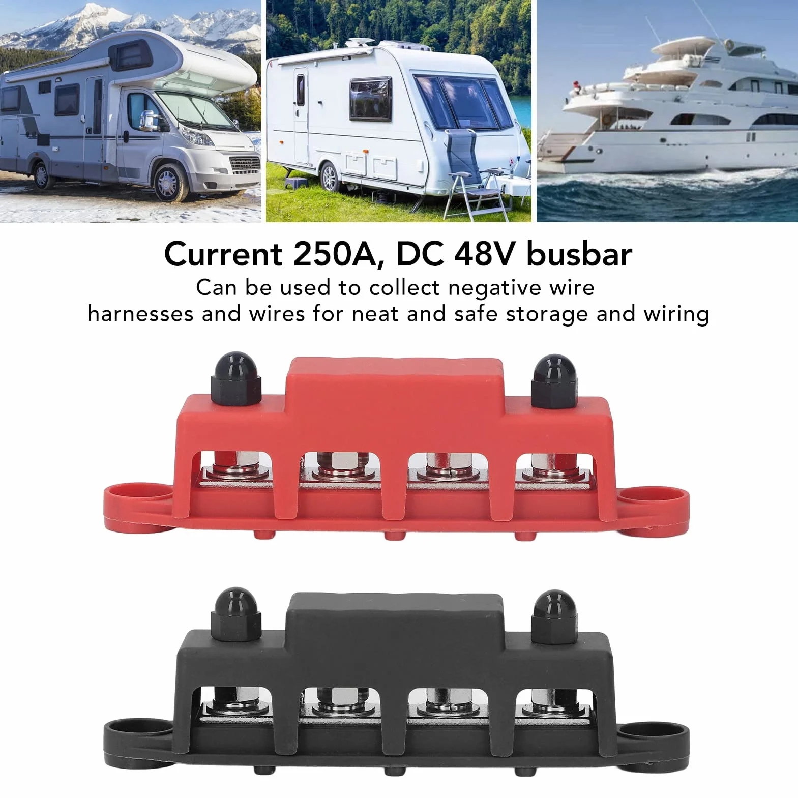 Blok Zacisków Szynowych M8 Heavy Duty 4 Terminal Blok Dystrybucji Zasilania DC48V 250A 2 szt. Konstrukcja Modułu Szyna Zbiorcza Box