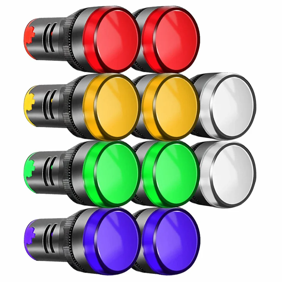 Gebildet 10 Sztuk 22mm Lampka Kontrolna 220-380Vac Led Do Montażu Na Panelu Podtynkowym (Czerwony/Zielony/Niebieski/Pomarańczowy/Biały, Każdy Kolor 2 Szt.)
