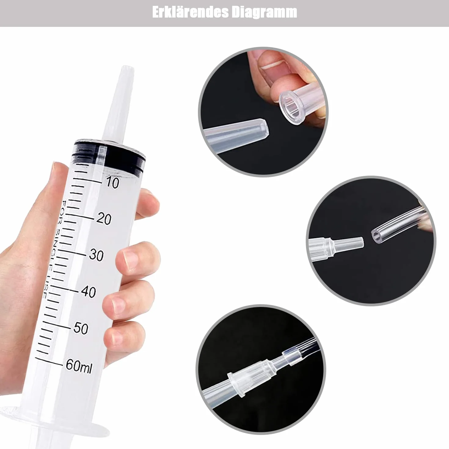 ACONDE Zestaw 2 strzykawek z wężem, strzykawka z tworzywa sztucznego, 200 ml, do codziennego użytku, laboratoriów naukowych i fabryk