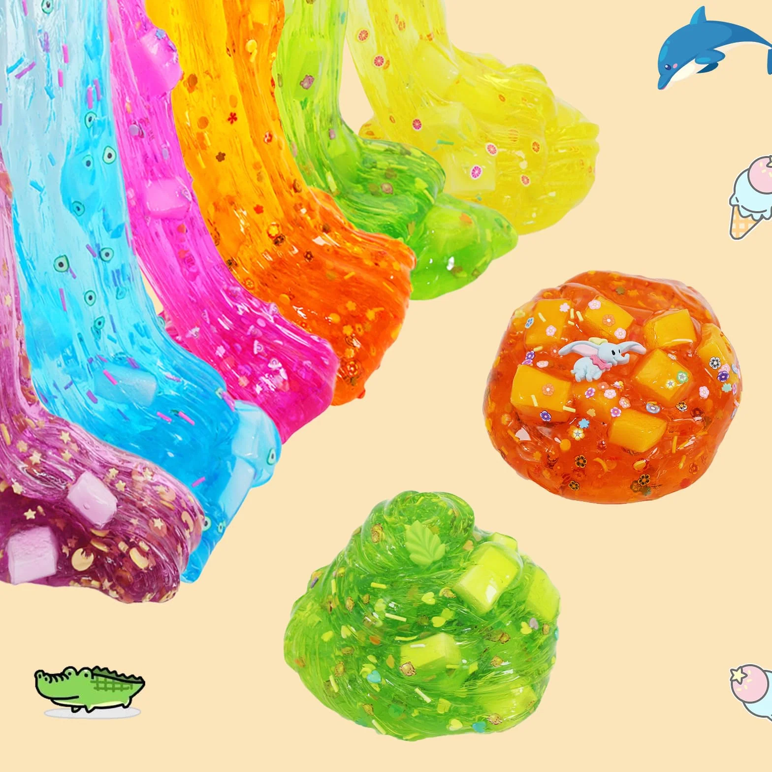 Ainiv Zestaw 6 sztuk Clear Slime, kolorowy, puszysty szlam dla dzieci, prezent na imprezę dla dzieci, urodziny, Wielkanoc, Boże Narodzenie, Nowy Rok, prezent dla dziewcząt i chłopców w wieku 6, 7, 8,